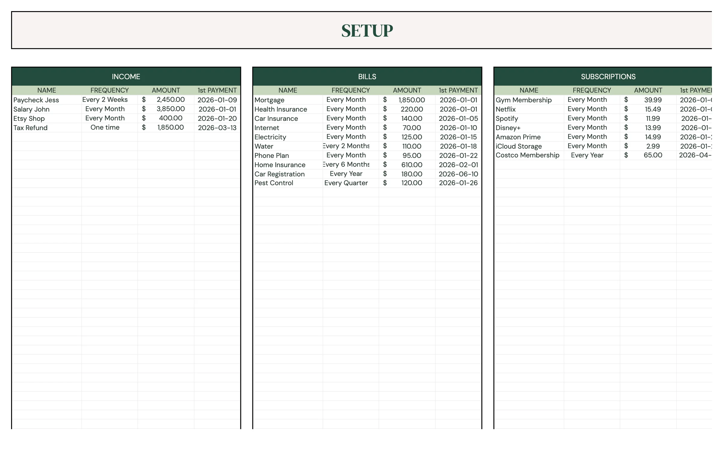 Planly Bill Buddy – Setup