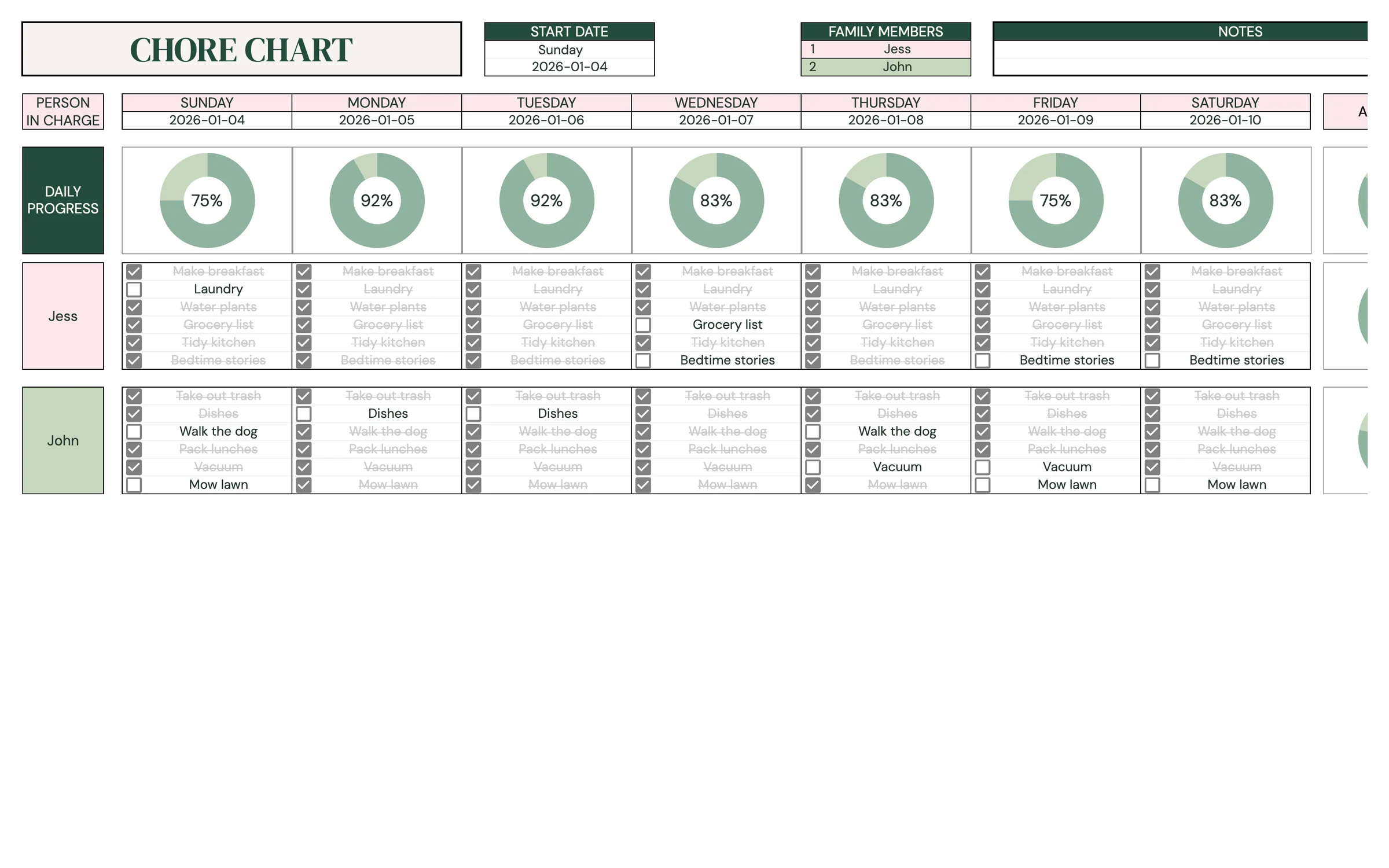 Planly Chore Champs – 2-member chore chart