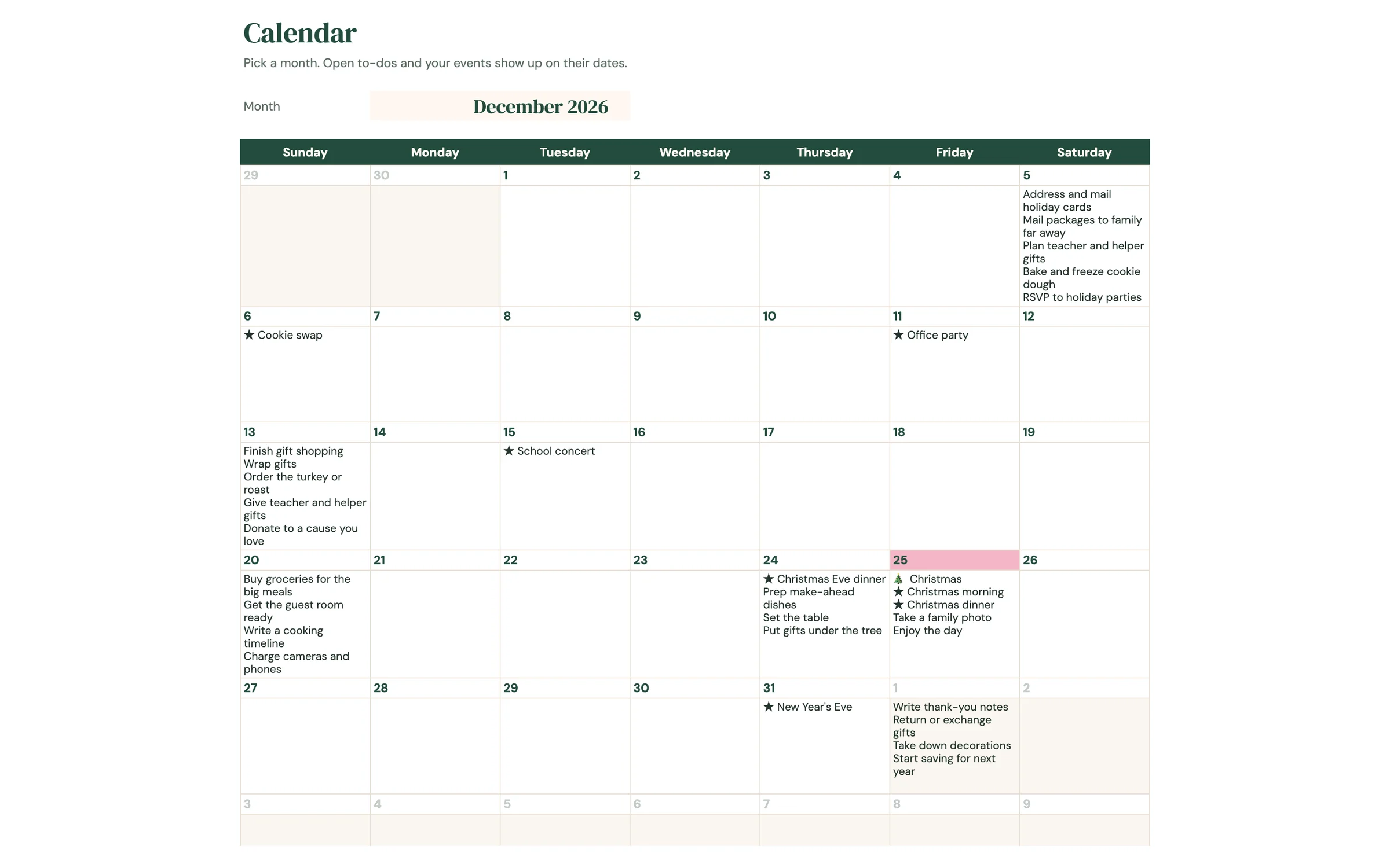 Planly Merry List – December calendar