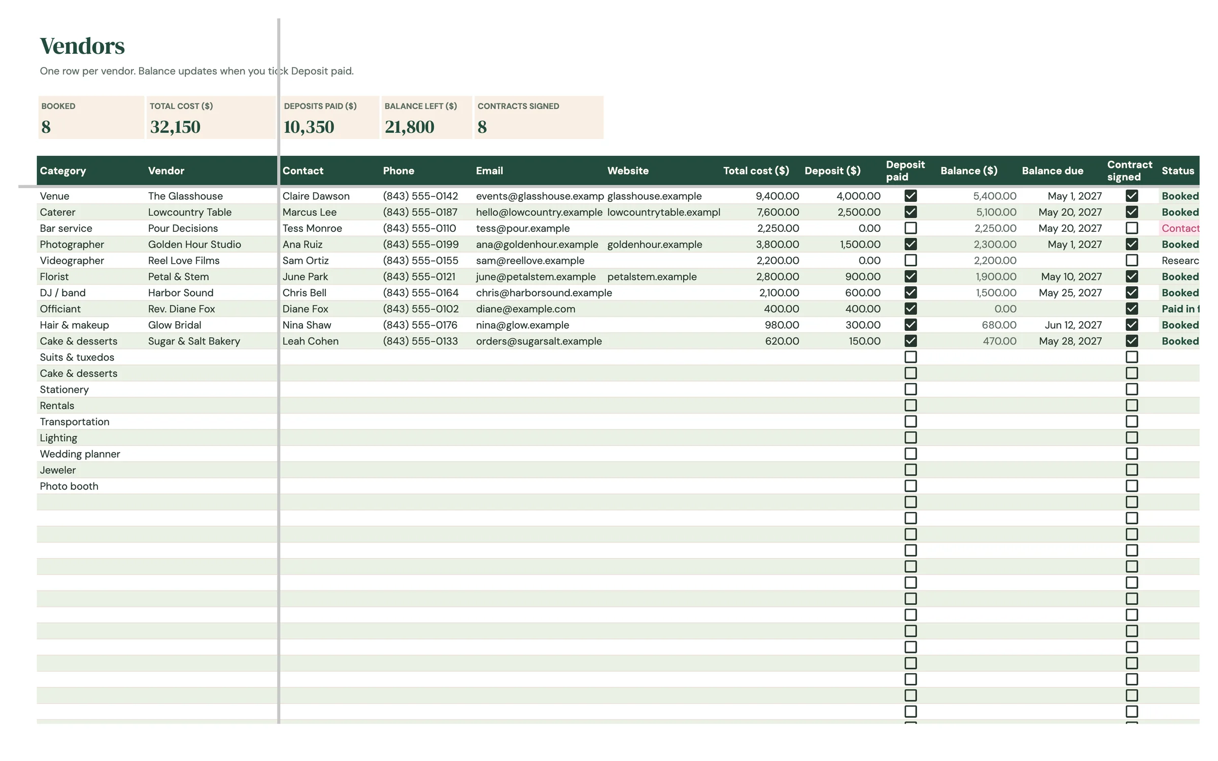Planly Say Yes – Vendor tracker