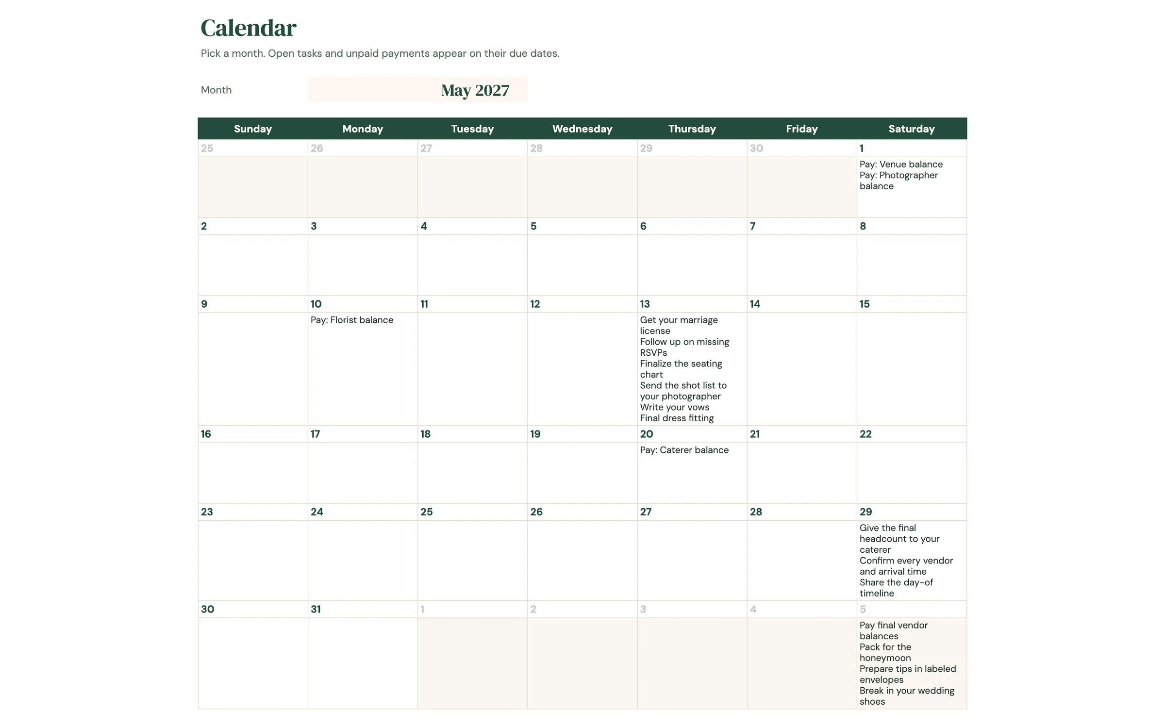Planly Say Yes Ultimate – Monthly wedding calendar